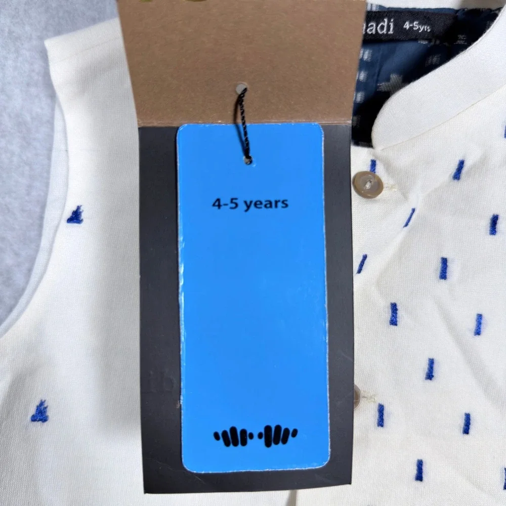 Khaadi Boys Off White Embroidered Cotton Waist Coat Vest 4-5Y